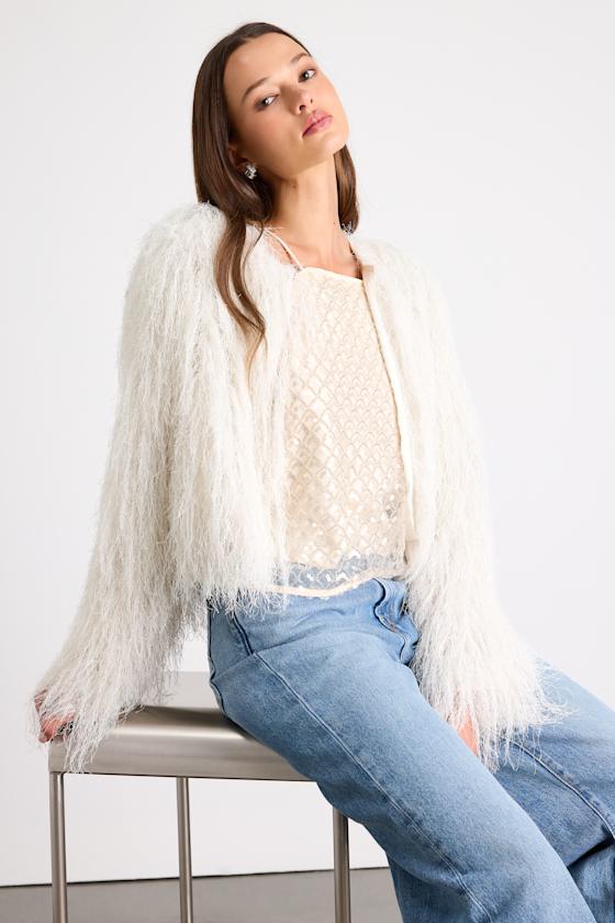 Buffy Ivory Lurex Eyelash Knit Open-Front Jacket 1