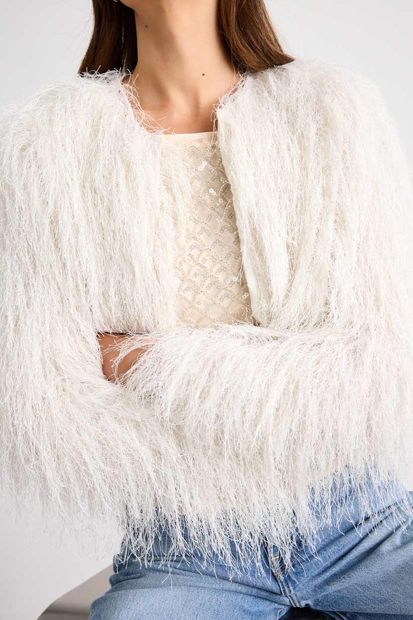 Buffy Ivory Lurex Eyelash Knit Open-Front Jacket