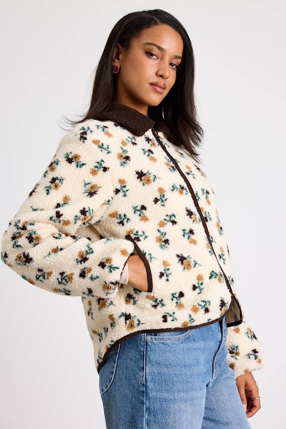 Naliah Ivory Floral Shearling Collared Jacket 2