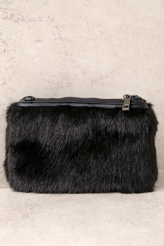 Chic Black Faux Fur Clutch Fuzzy Clutch Faux Fur Purse
