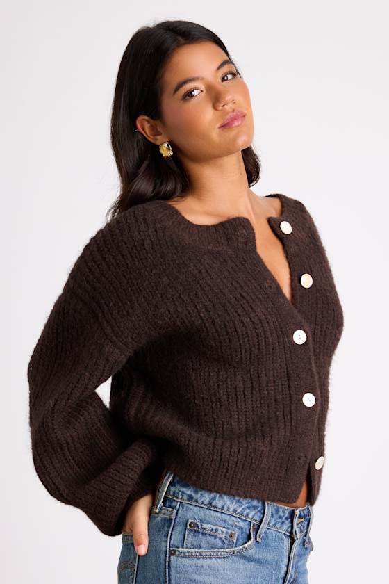 Marsden Heathered Brown Boxy Cardigan Sweater 2