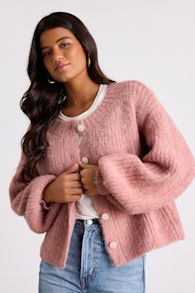 Marsden Heathered Pink Boxy Cardigan Sweater 1