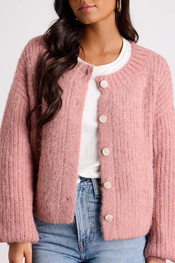 Marsden Heathered Pink Boxy Cardigan Sweater 2