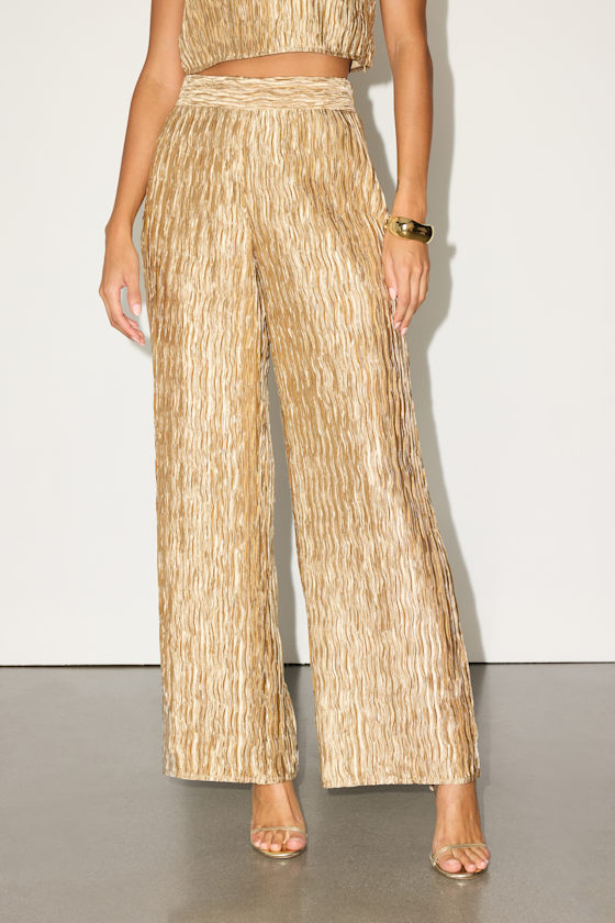 Yukara Gold Textured High-Rise Wide-Leg Pants 2