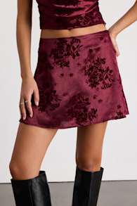 Corvina Burgundy Satin Jacquard Mini Skirt 2