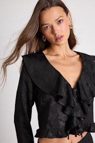 Esmina Black Jacquard Ruffled Tie-Front Top 5