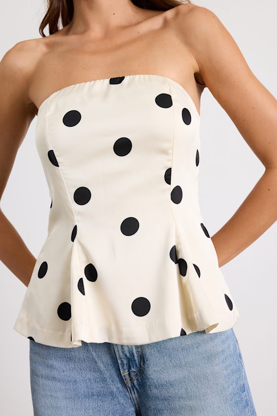 Huttley Ivory Polka Dot Strapless Peplum Top 2