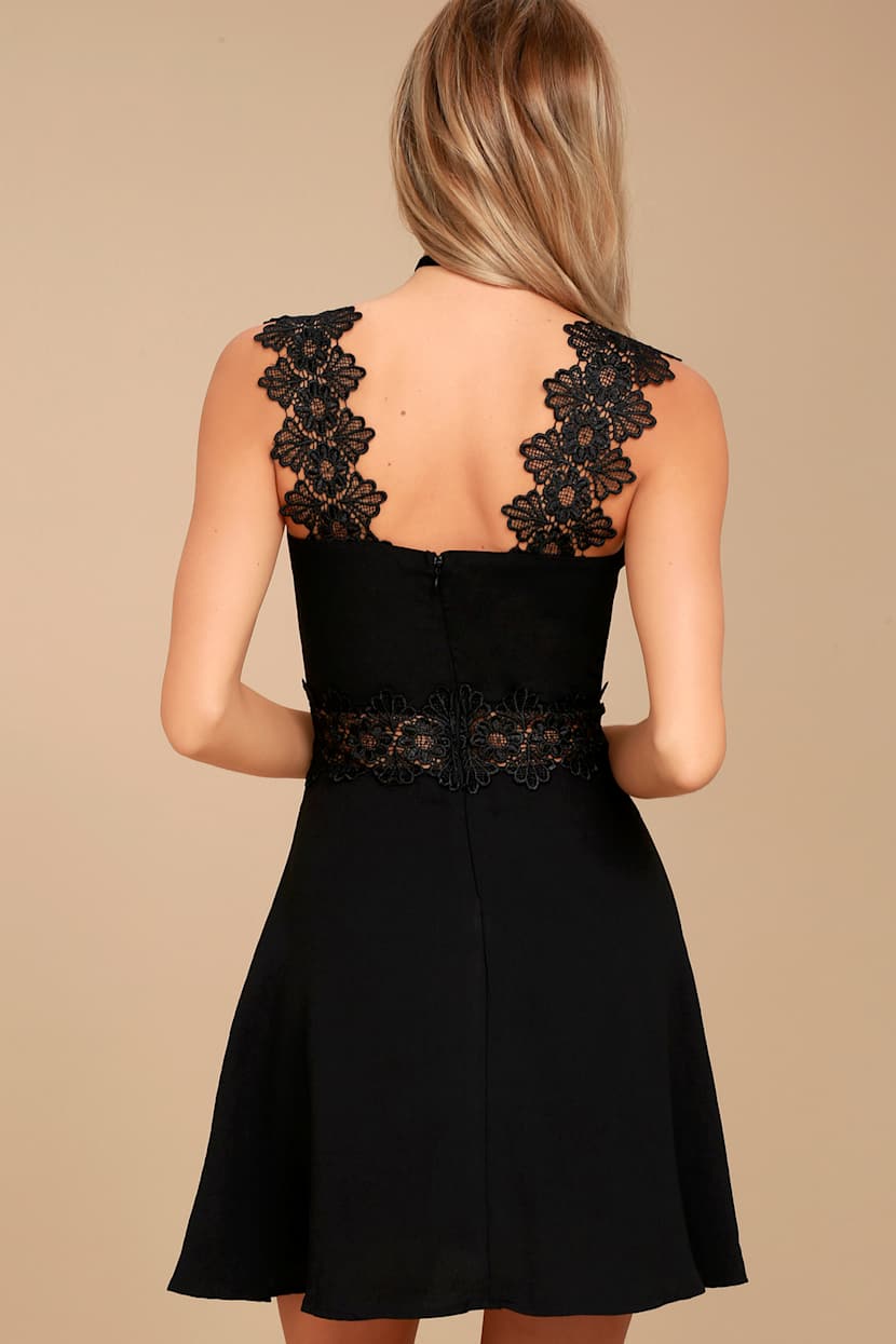 lulus black lace skater dress Cute Black Dress - Lace Dress - Skater Dress - Backless Dress