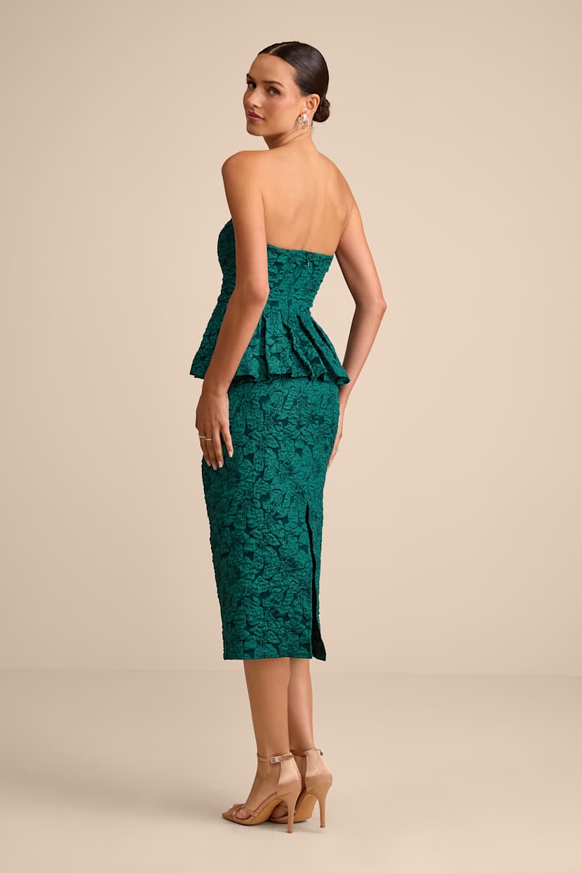 knee length dresses for ladies Miss Circle Pascha Black Lace Appliqué Strapless Peplum Midi Dress Xs main image 1