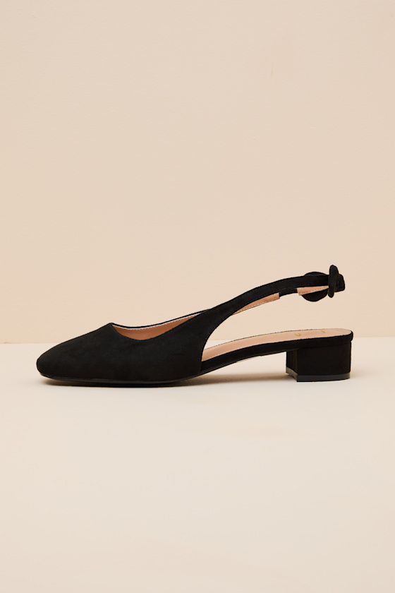 Laylaa Black Suede Bow Slingback Low Heel Pumps 1