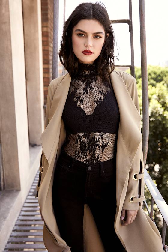 Free People Sweet Secrets Black Lace Turtleneck Top 5
