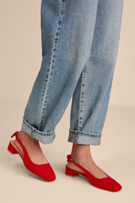 Laylaa Red Suede Bow Slingback Low Heel Pumps 1