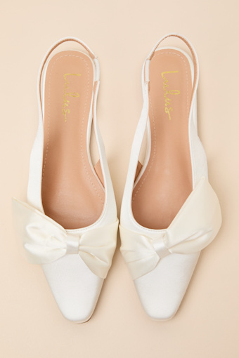 Kyleigh White Satin Bow Slingback Flats 4