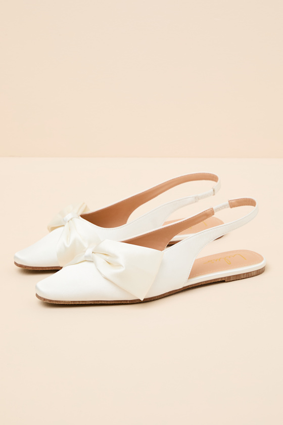 White Slingback Flats - Satin Slingback Flats - WhiteSlingbacks - Image 2
