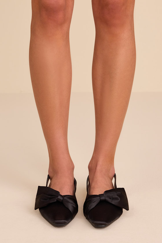 Black Slingback Flats - Satin Slingback Flats - Black Slingbacks - Image 3