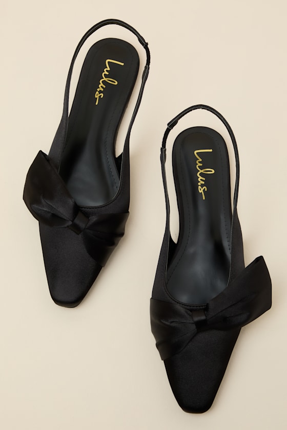 Black Slingback Flats - Satin Slingback Flats - Black Slingbacks - Image 4