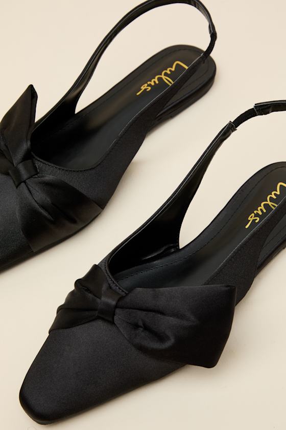 Black Slingback Flats - Satin Slingback Flats - Black Slingbacks - Image 5