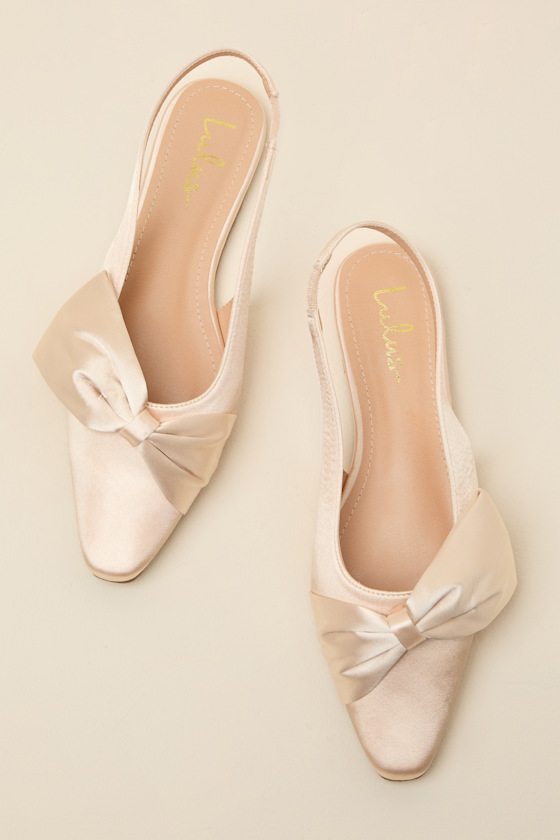 Champagne Slingback Flats - Satin Slingback Flats - Slingbacks - Image 2