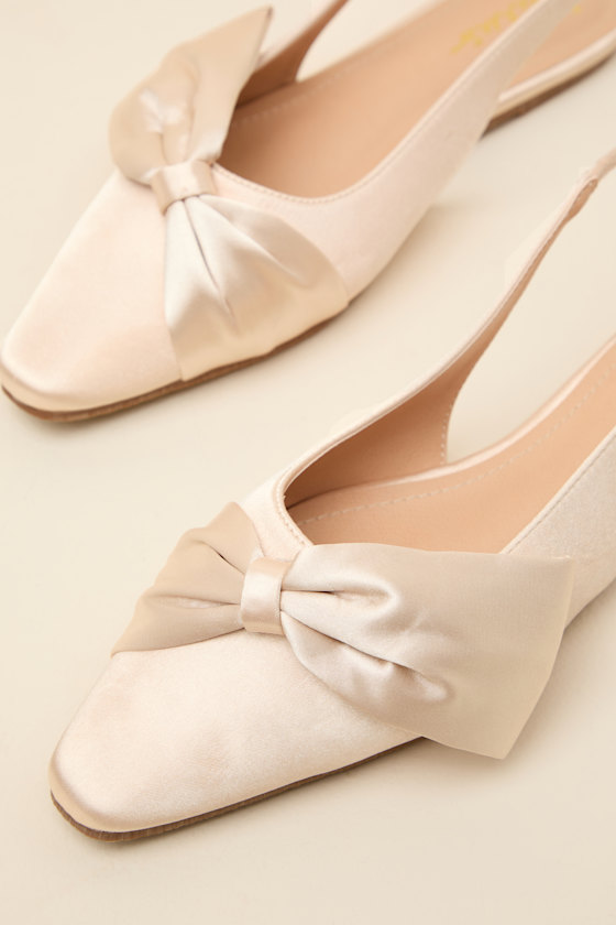 Champagne Slingback Flats - Satin Slingback Flats - Slingbacks - Image 5