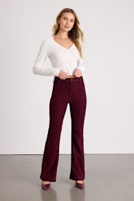 Relia Wine Red Corduroy High-Rise Flare Pants 1