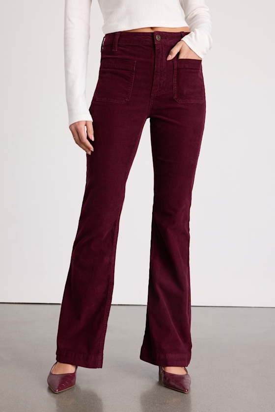 Relia Wine Red Corduroy High-Rise Flare Pants 2