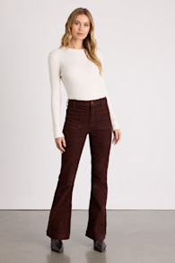 Relia Brown Corduroy High-Rise Flare Pants 1