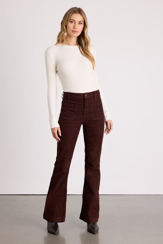 Relia Brown Corduroy High-Rise Flare Pants 1