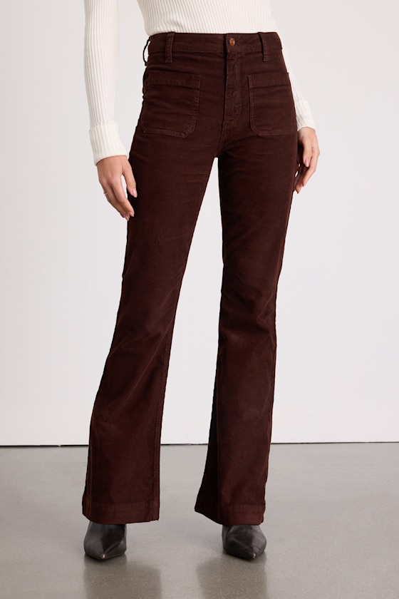 Relia Brown Corduroy High-Rise Flare Pants 2