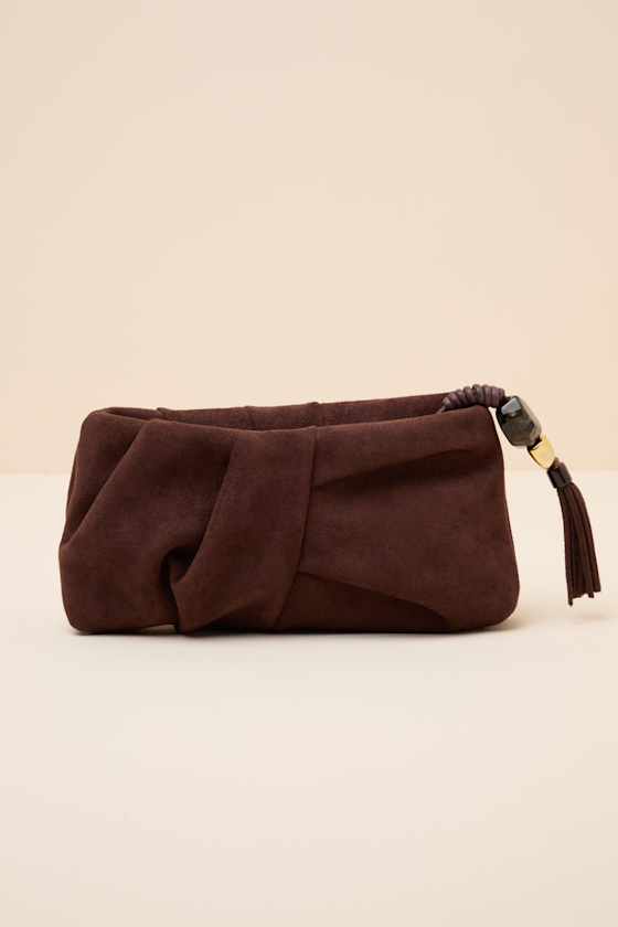 Louela Chocolate Suede Clutch 1