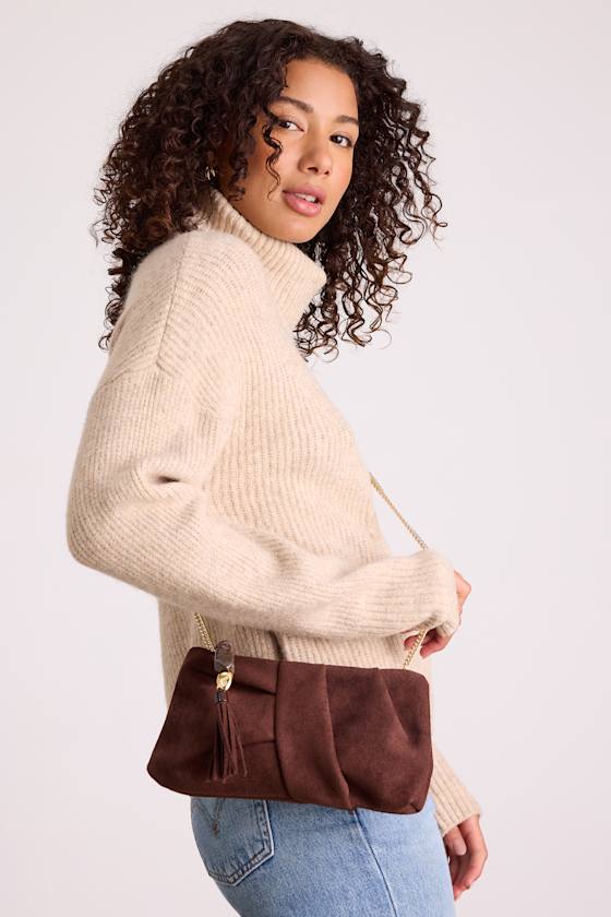 Dolce Vita Louela - Chocolate Brown Clutch - Suede Pleated Clutch - Image 3