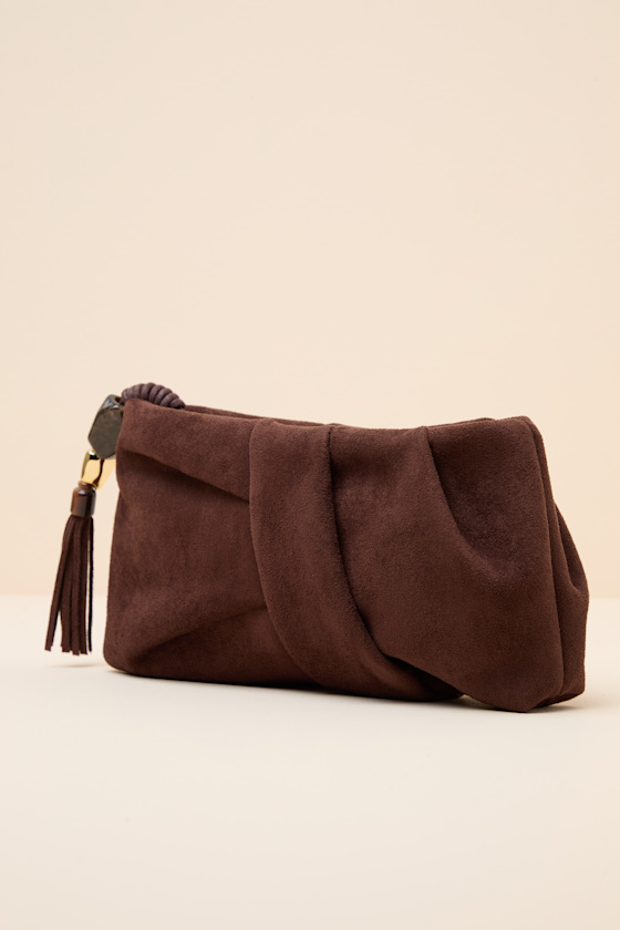 Dolce Vita Louela - Chocolate Brown Clutch - Suede Pleated Clutch - Image 4