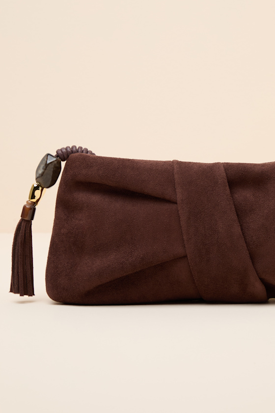 Dolce Vita Louela - Chocolate Brown Clutch - Suede Pleated Clutch - Image 5