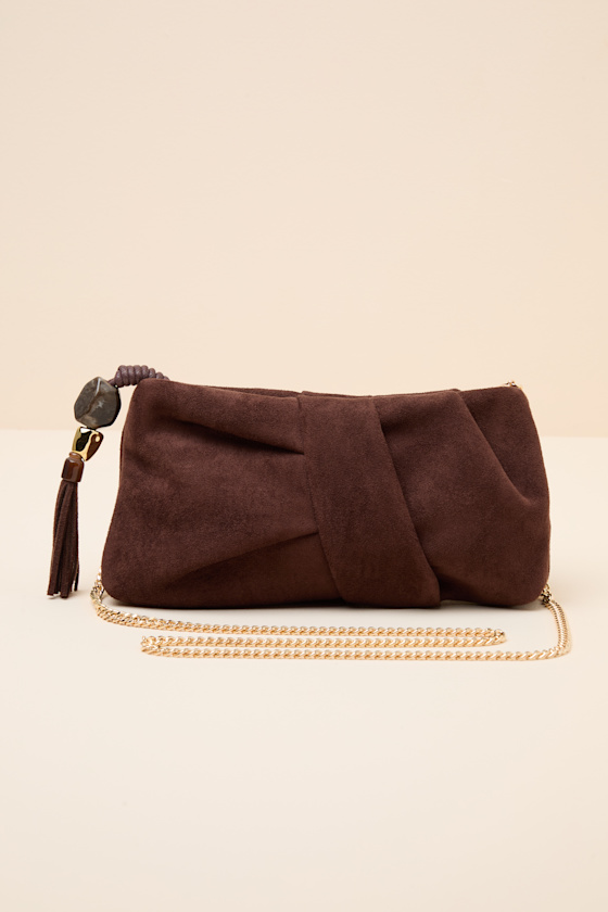 Dolce Vita Louela - Chocolate Brown Clutch - Suede Pleated Clutch - Image 7
