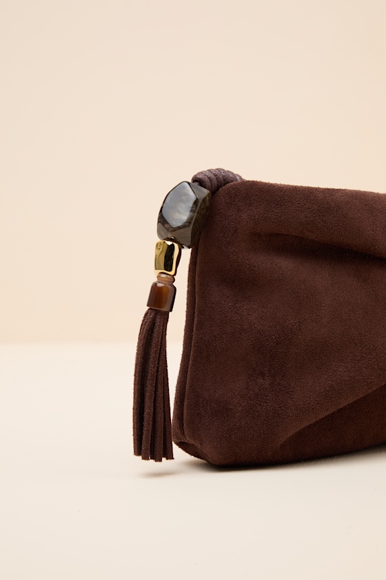 Dolce Vita Louela - Chocolate Brown Clutch - Suede Pleated Clutch - Image 8
