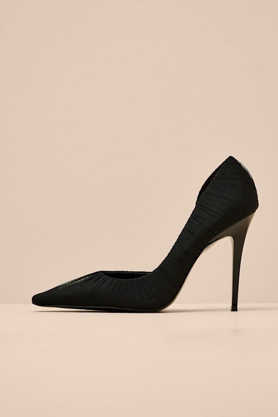 Elegant Black Mesh Ruched Pointed-Toe D'Orsay Pumps 1