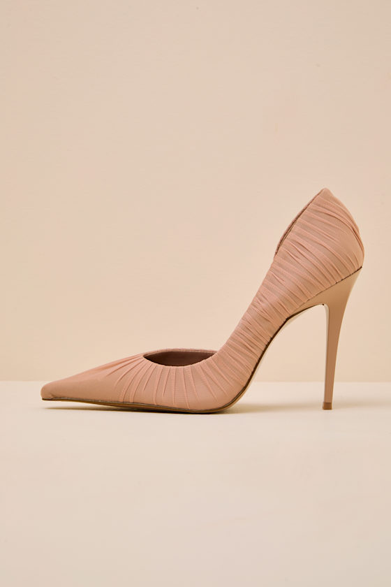 Elegant Mocha Mesh Ruched Pointed-Toe D'Orsay Pumps 1