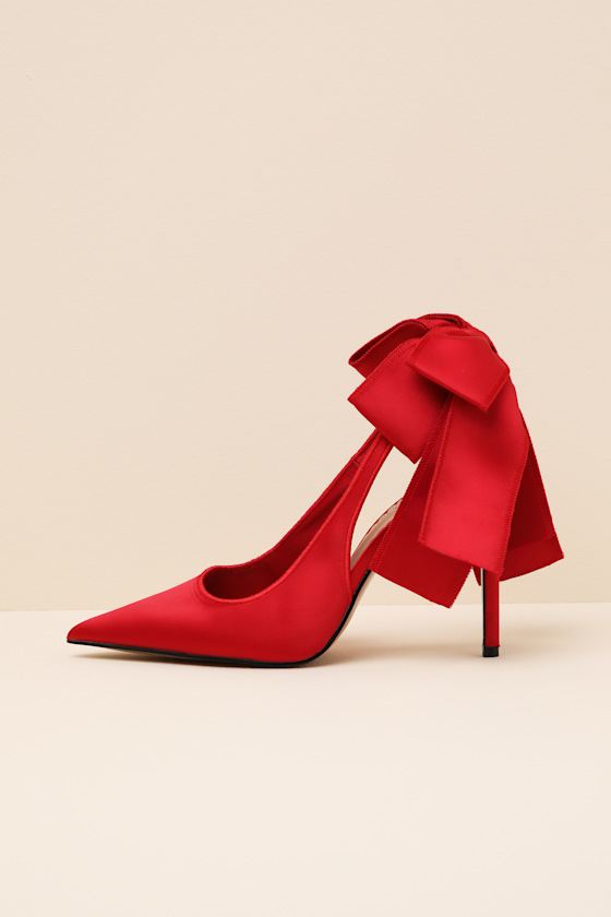 Teacup Red Bow Satin Bow Slingback Pumps 1
