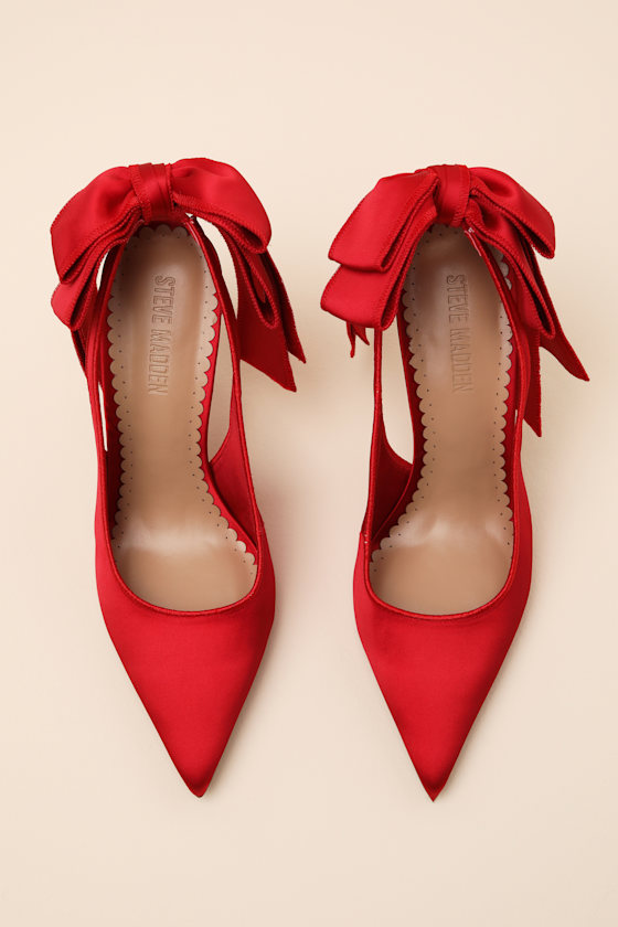 Teacup Red Bow Satin Bow Slingback Pumps 2