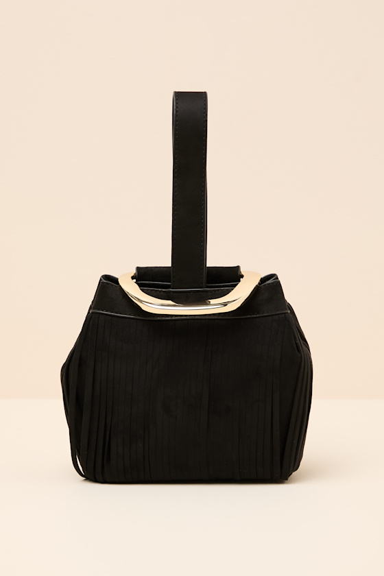 Dolce Vita Bruny Bag - Black Suede Bucket Bag - Suede Fringe Bag