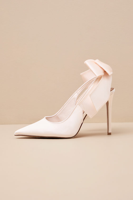 Teacup Ivory Satin Bow Slingback Pumps 1