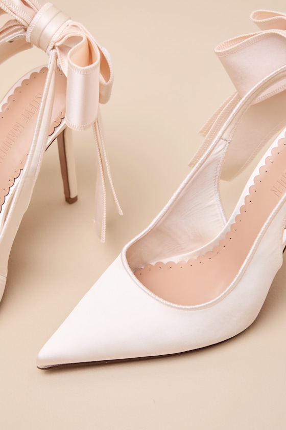 Teacup Ivory Satin Bow Slingback Pumps - thumbnail 6