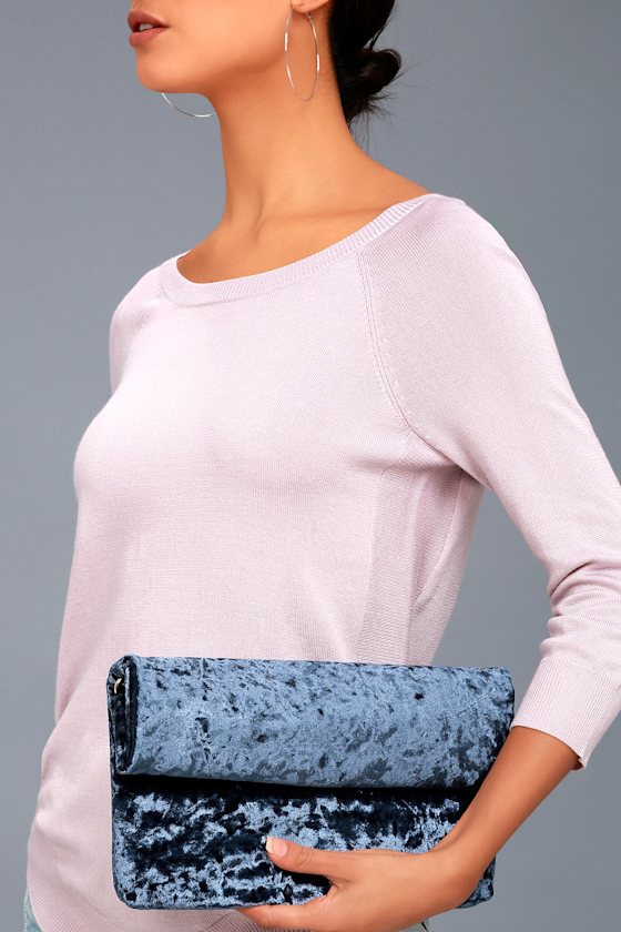 Cool Velvet Clutch Navy Blue Roll Clutch Velvet Fold Clutch Lulus