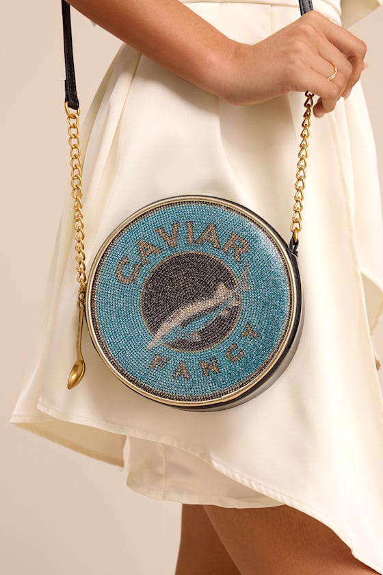 Caviar Tin Blue Rhinestone Crossbody Bag 1