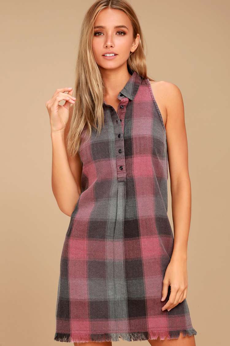 plaid shirt dress sleeveless Women's Purely Hers Sleeveless Plaid Mini Dress in Rust Plaid