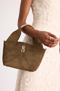 Viv Olive Green Suede Top Handle Handbag 1