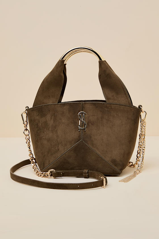 Viv Olive Green Suede Top Handle Handbag 1