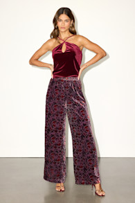Hara Purple Multi Floral Velvet Wide-Leg Pants 1