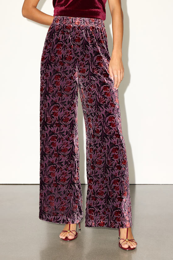 Hara Purple Multi Floral Velvet Wide-Leg Pants 2