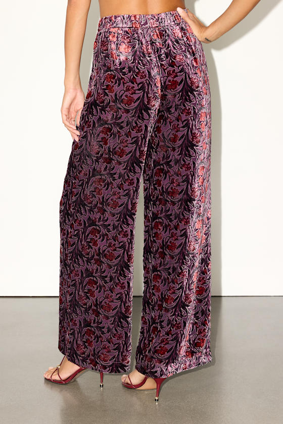 Purple Multi Floral Pants - Floral Velvet Pants - Wide-Leg Pants