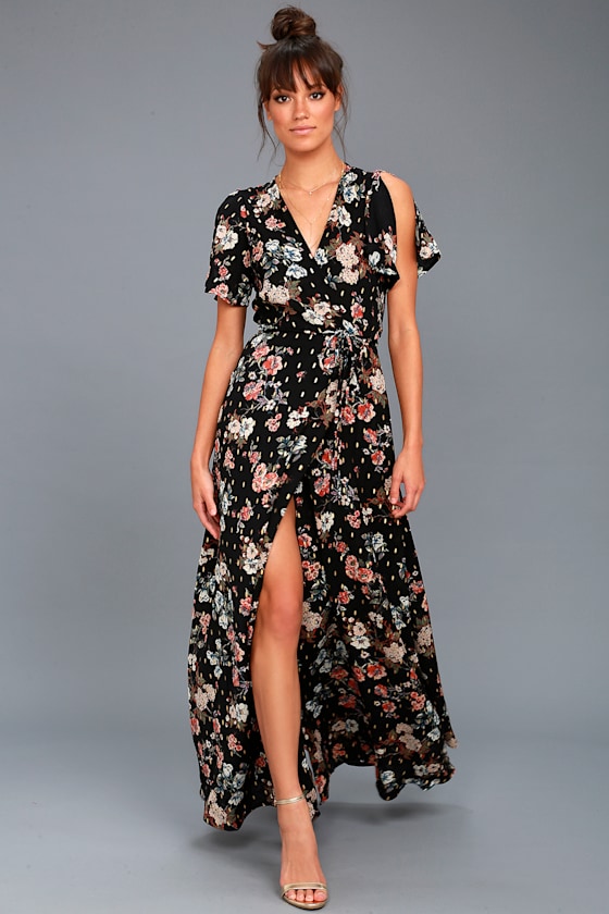 Divine Days Black Floral Print Wrap Maxi Dress 1